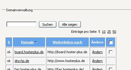 Sub-Domain &uuml;bersicht in der Confixx 