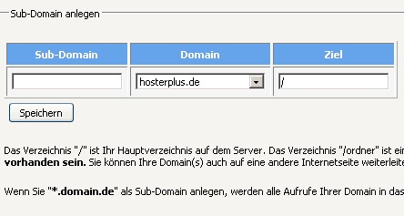 Sub -Domain eingabe in der Confixx