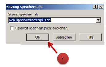 Auf dem Bild ist der zweite Schritt des WinSCP-Vorgangs zu sehen. Nachdem das erste Fenster geschlossen wurde, öffnet sich ein neues Fenster, in dem WinSCP nach der gewünschten Sitzungsspeicherungsoption fragt. In diesem Fenster klicken Sie einfach auf den "Ok"-Button, um fortzufahren.
