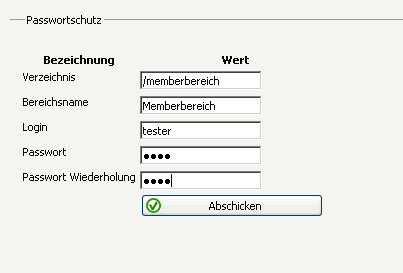 Passwort schutz Eingabemaske