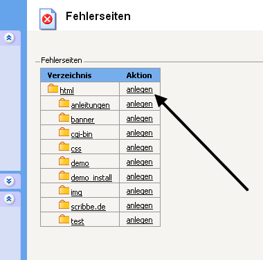 Confixx Fehlerseiten anlegen